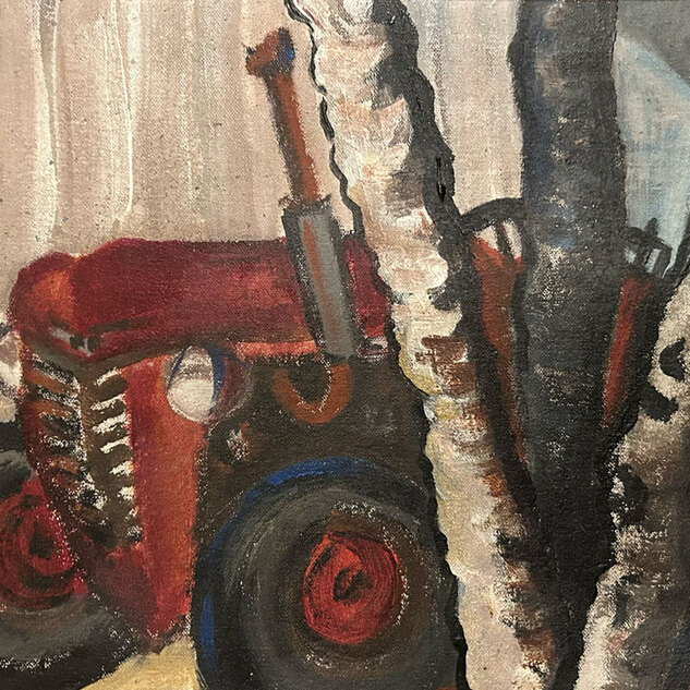 Red tractor acrylic painting